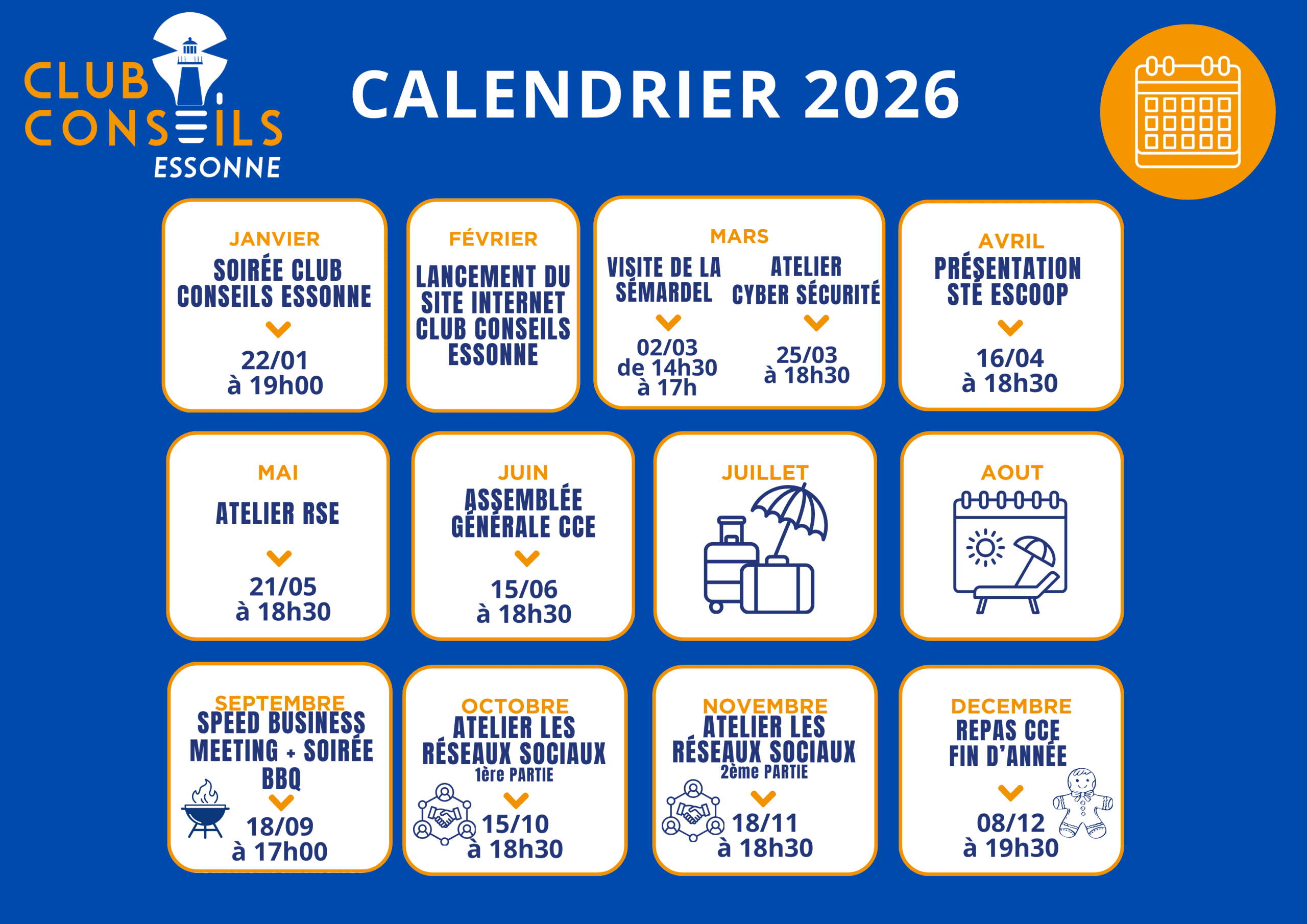 Calendrier événements 2026