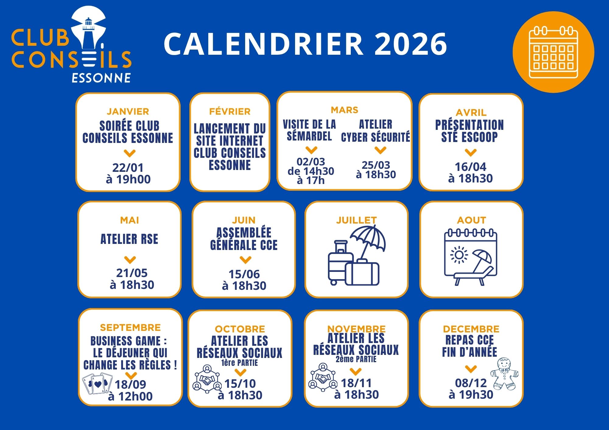 Calendrier événements 2026
